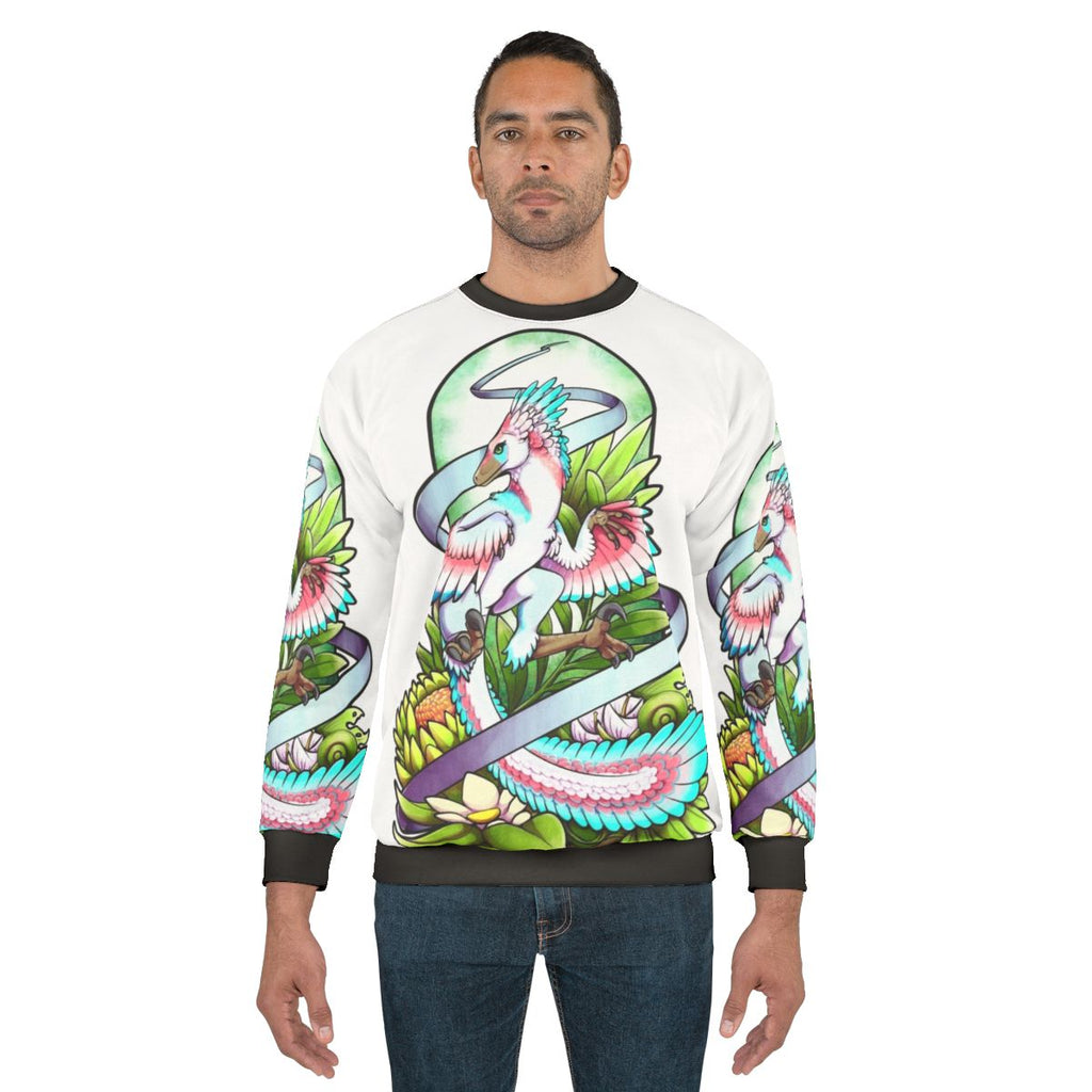 Sylveraptor dinosaur raptor sweatshirt with nature inspired design
