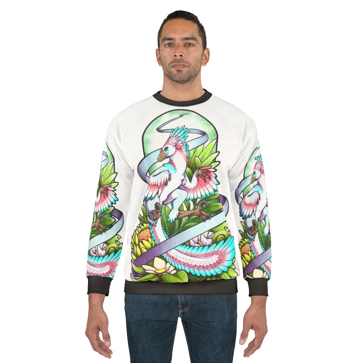 Sylveraptor dinosaur raptor sweatshirt with nature inspired design