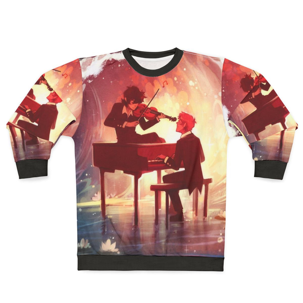 Symphony-inspired sweatshirt with piano keys and ocean design