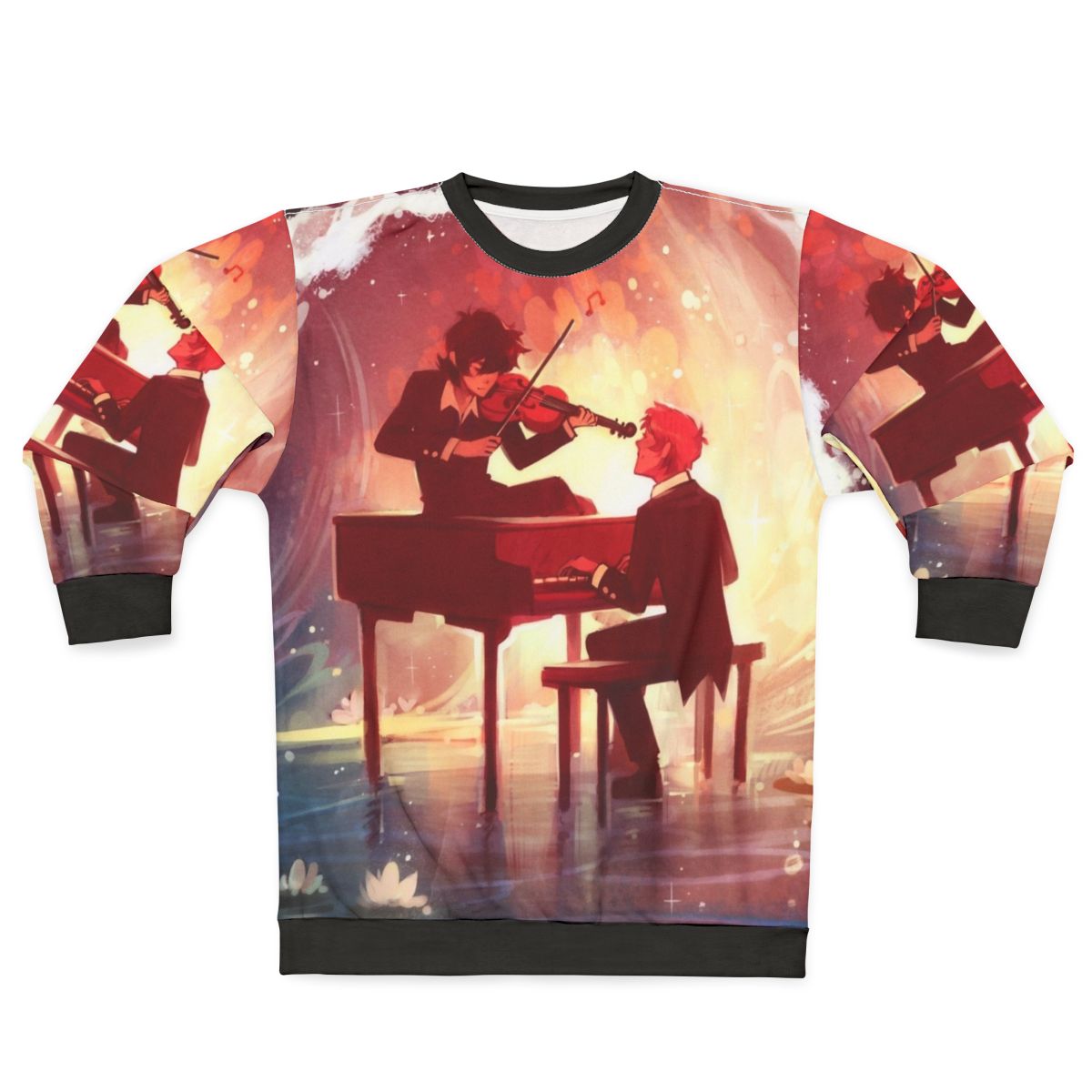 Symphony-inspired sweatshirt with piano keys and ocean design