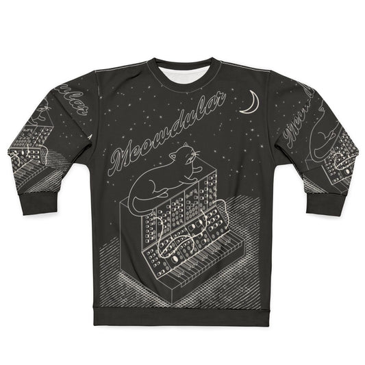 Analog modular synth sweatshirt with a synthesizer cat design