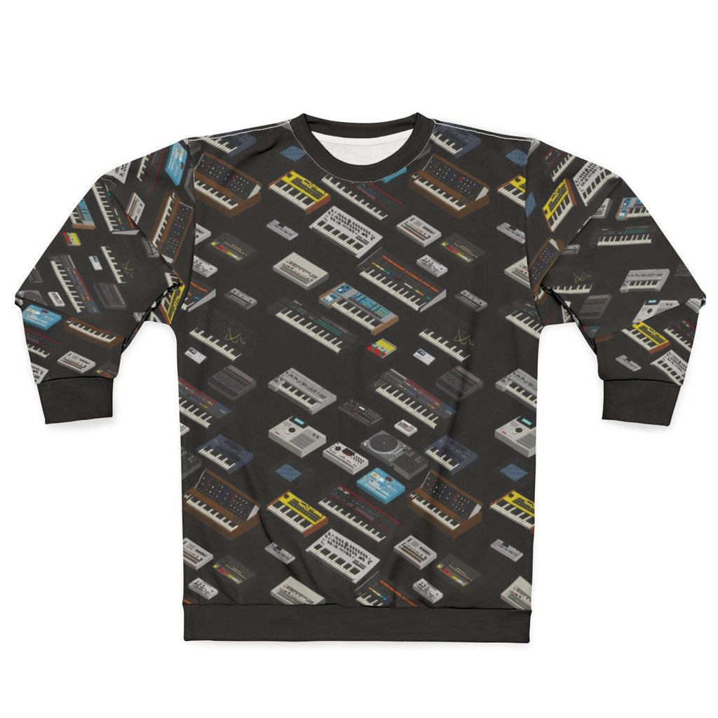 Synth fan sweatshirt with electronic music gear