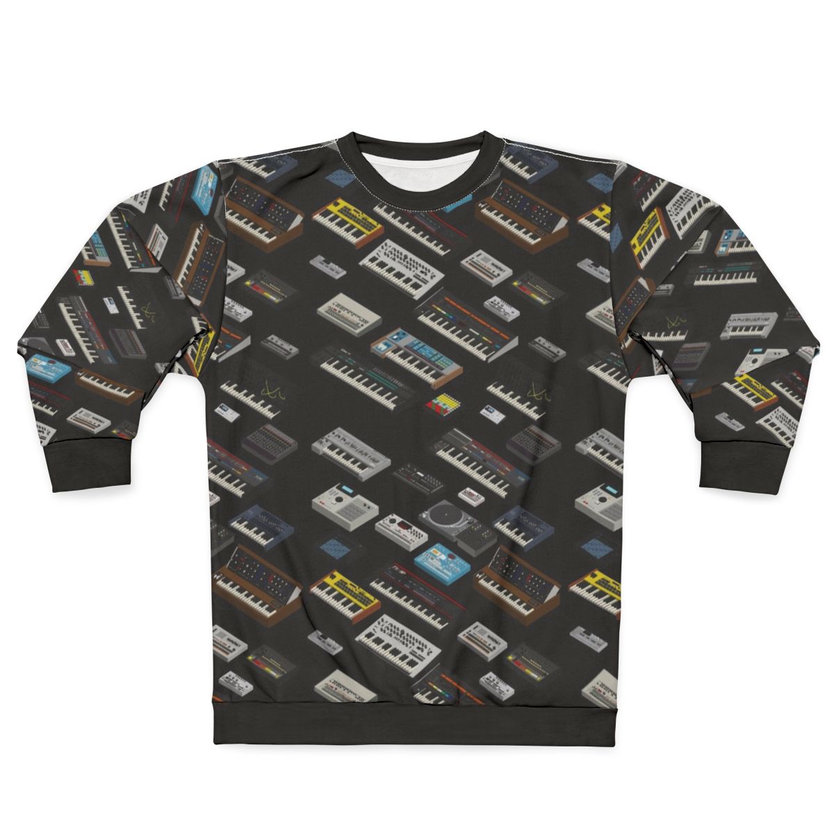 Synth fan sweatshirt with electronic music gear