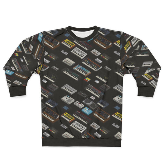 Synth fan sweatshirt with electronic music gear