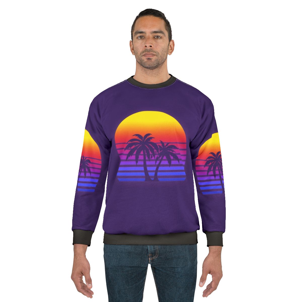 Retro 80s Synthwave Sun Palm Trees Sweatshirt