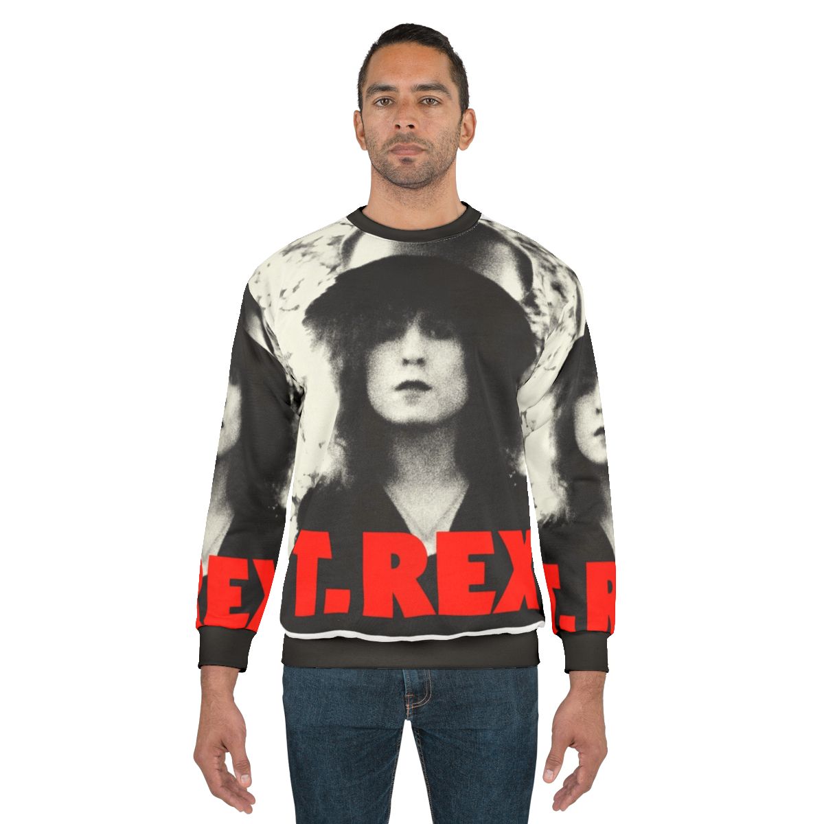 Retro T Rex Sweatshirt featuring the iconic glam rock style of Marc Bolan and T Rex