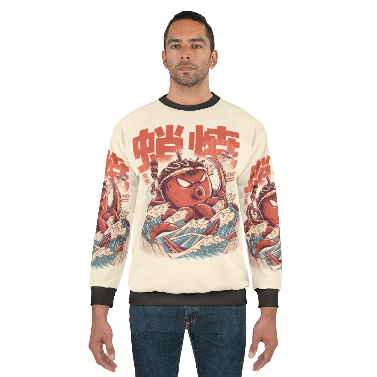 Takoyaki Attack Anime Sweatshirt featuring retro Japanese food art