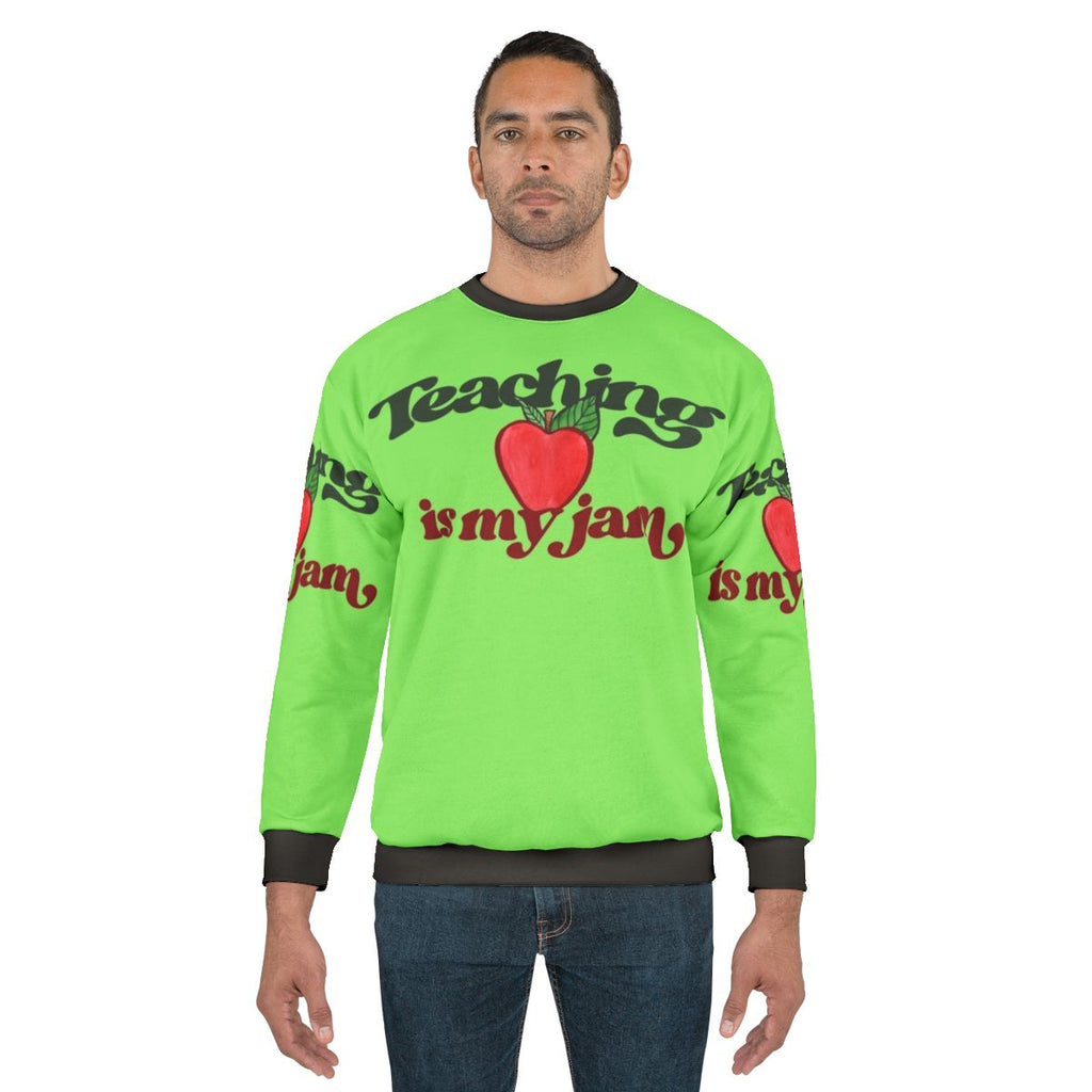 "Teaching Is My Jam" Sweatshirt with Red Apple Graphic