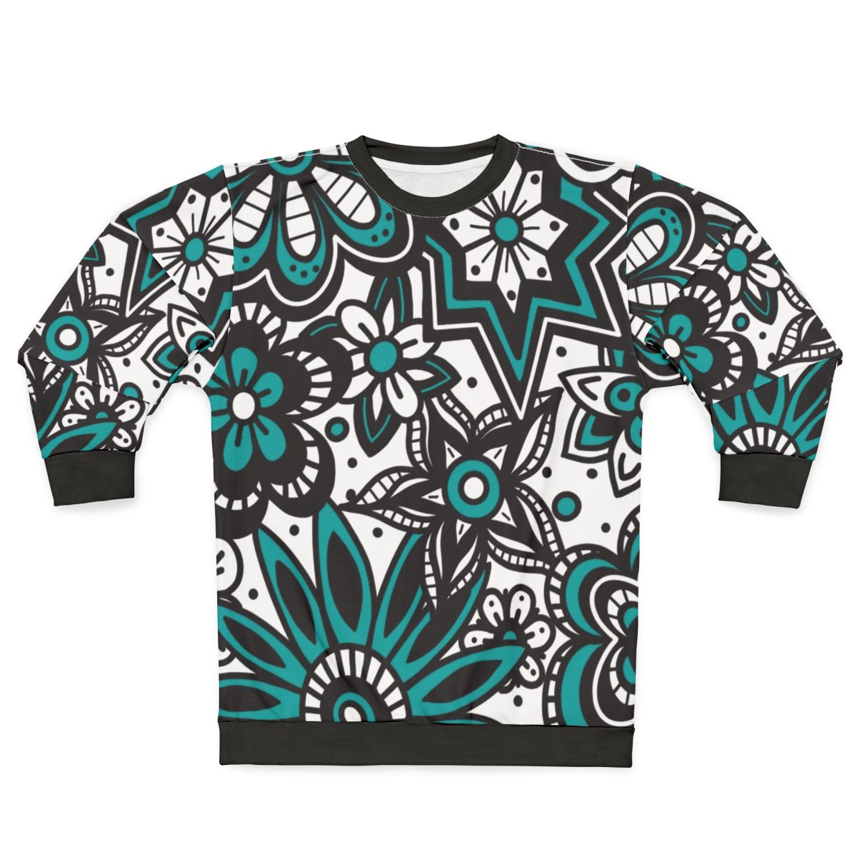 Teal and white floral doodle print sweatshirt