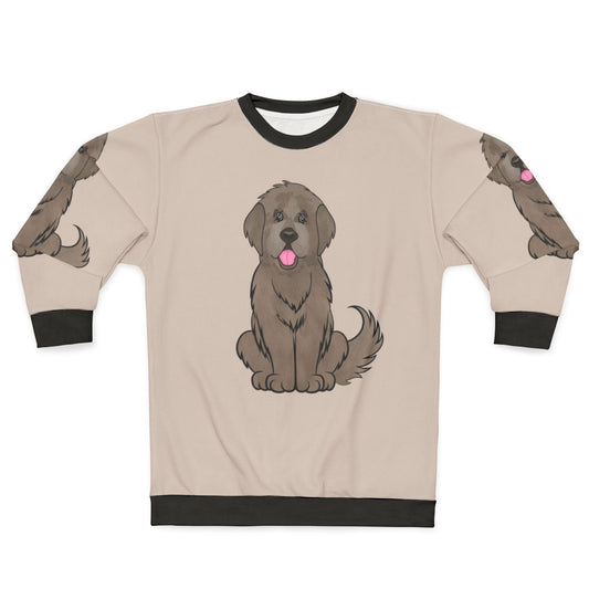 Beige sweatshirt with cartoon newfoundland dog design