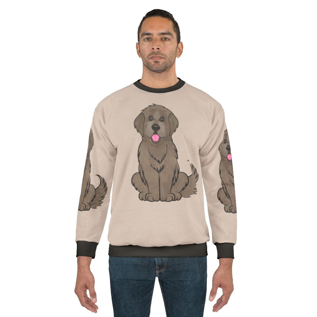 Beige sweatshirt with cartoon newfoundland dog design