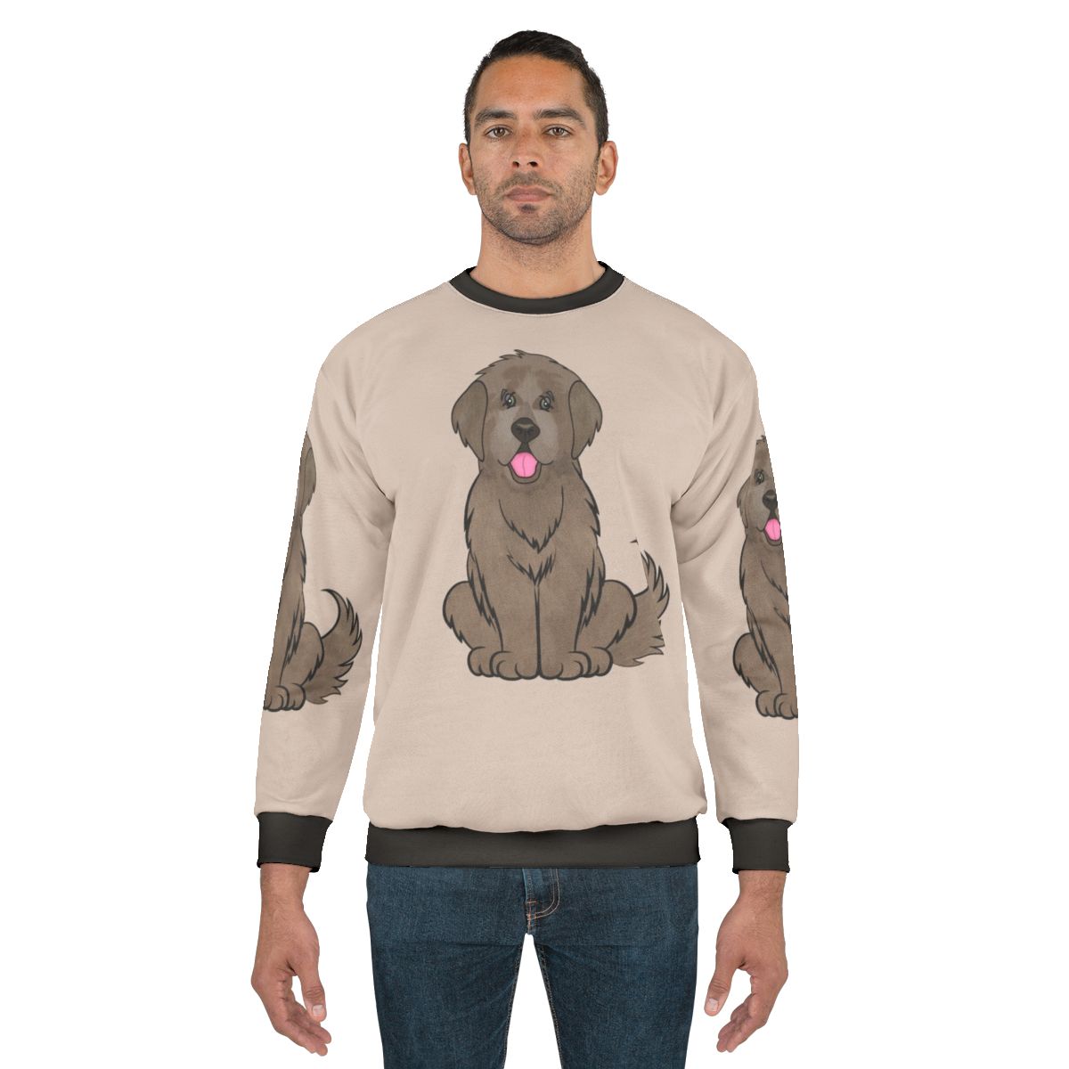 Beige sweatshirt with cartoon newfoundland dog design