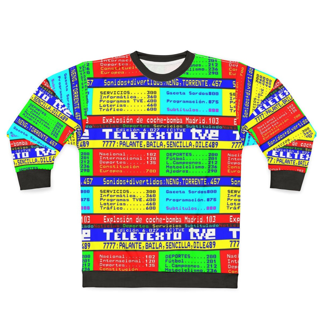 Retro Teletexto Sweatshirt featuring pixel art inspired by Spanish television