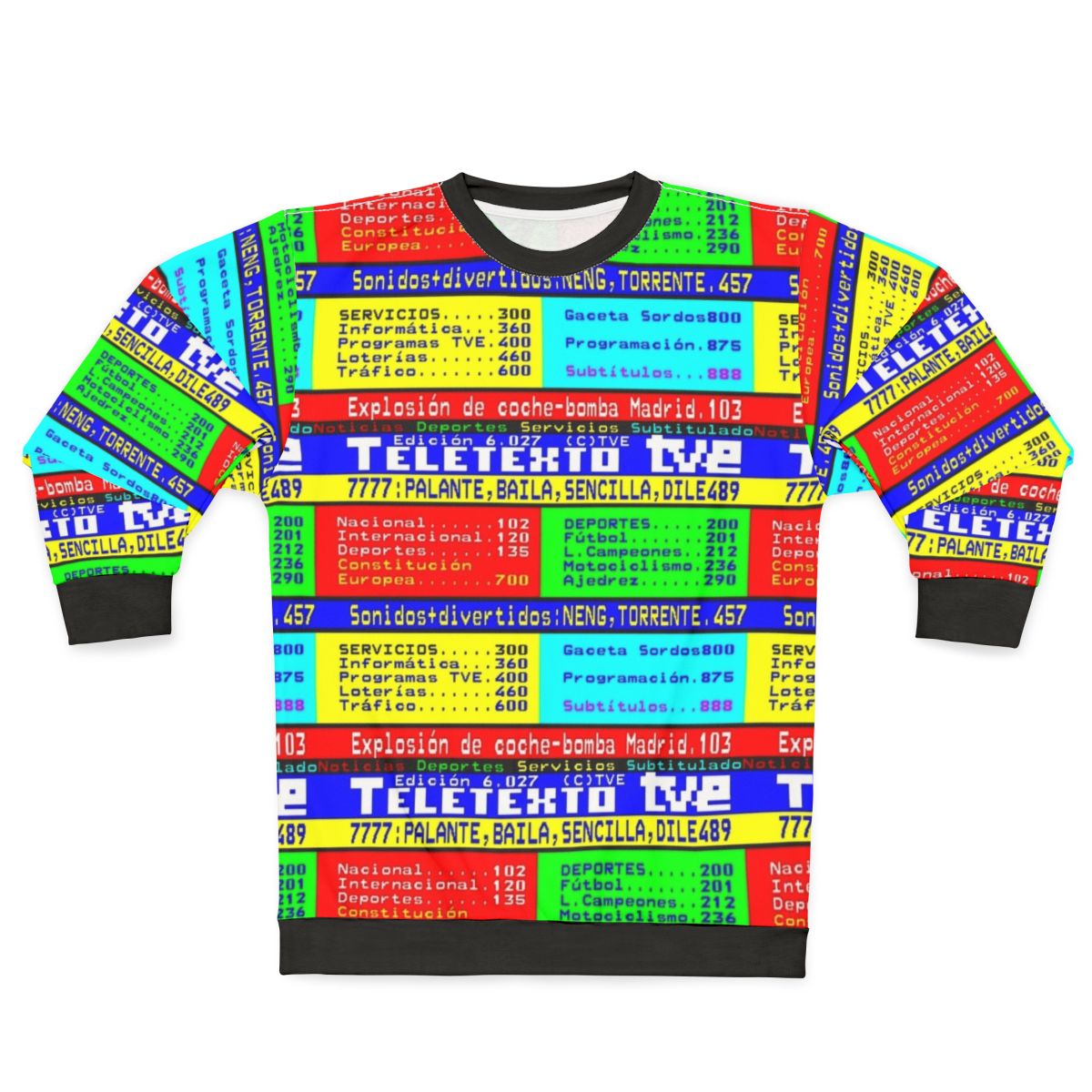 Retro Teletexto Sweatshirt featuring pixel art inspired by Spanish television
