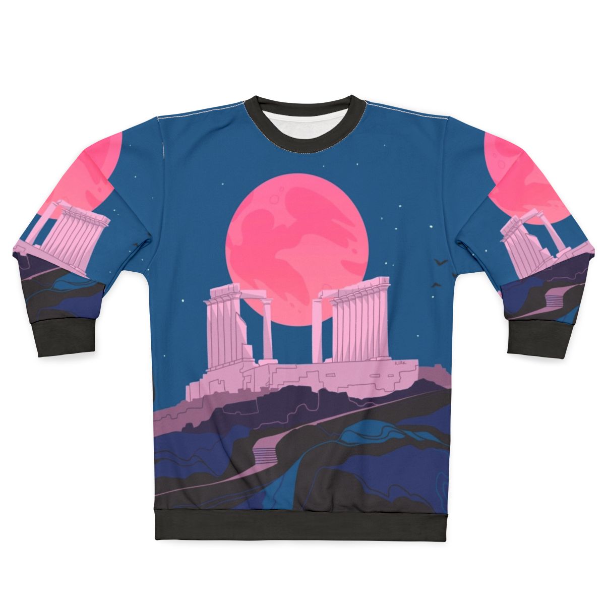 Vaporwave sweatshirt featuring the Temple of Poseidon at Sounion, Greece
