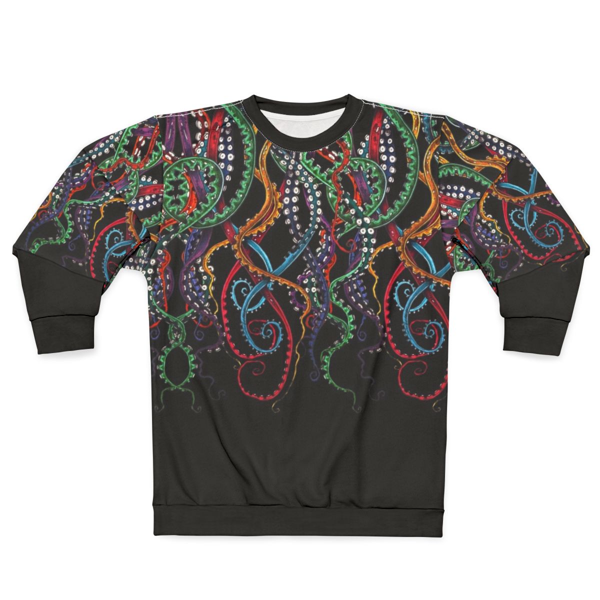 Multicolor tentacles and octopus graphic design on a sweatshirt