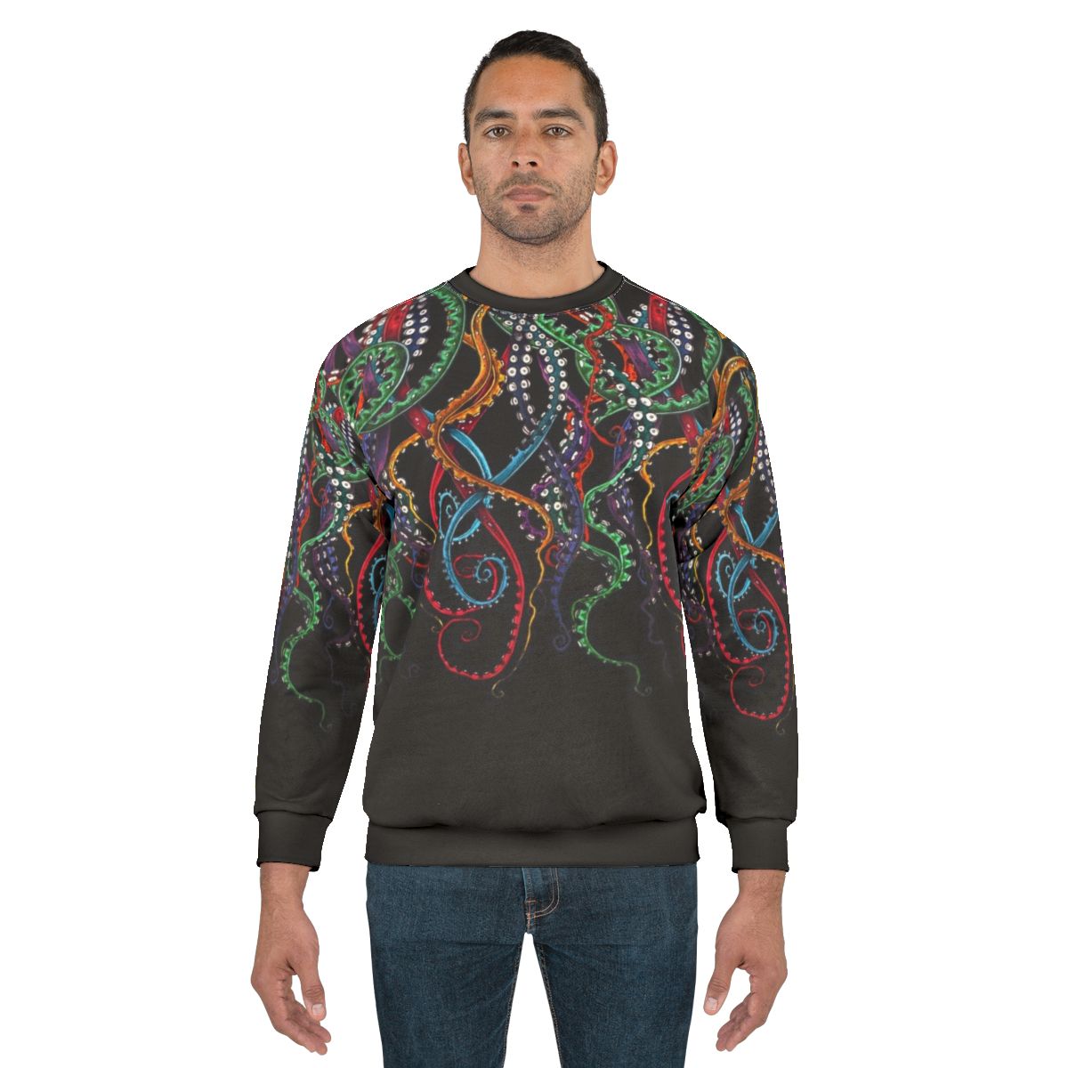 Multicolor tentacles and octopus graphic design on a sweatshirt