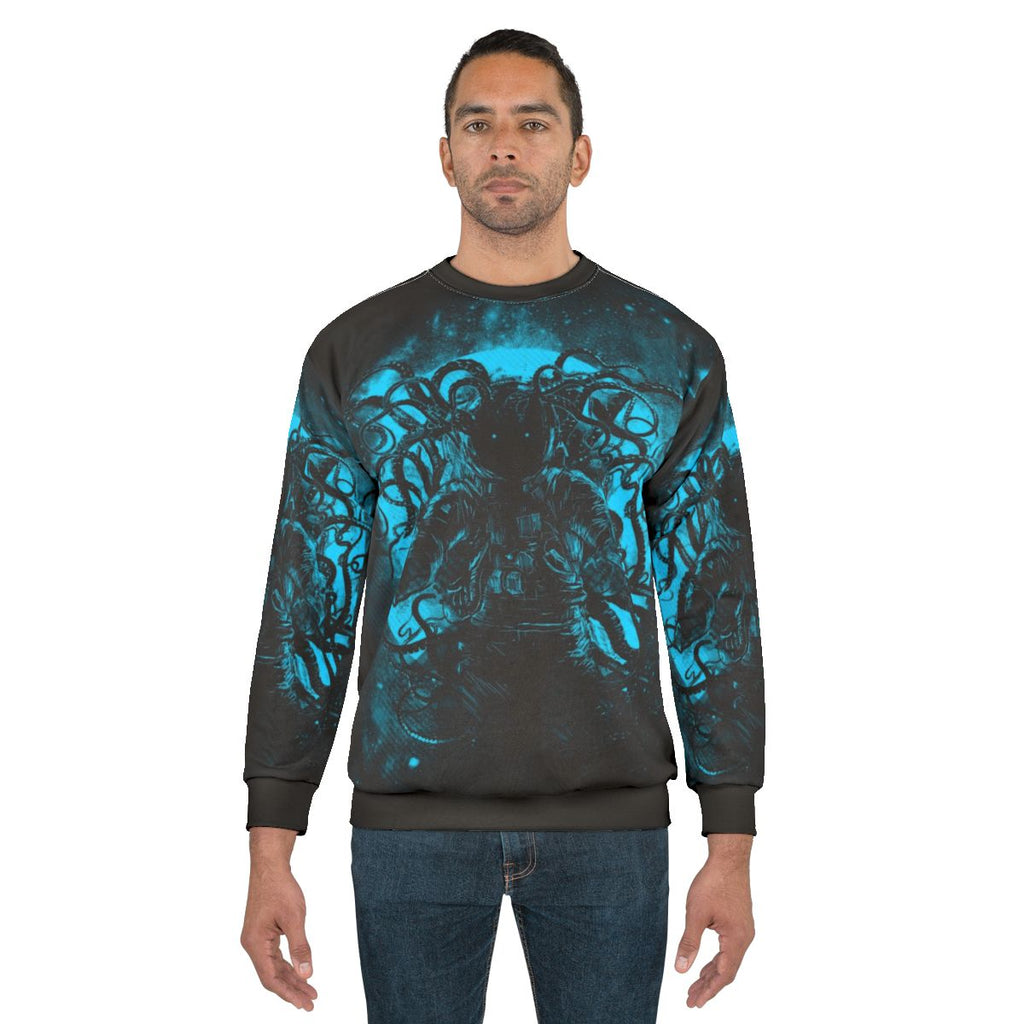 Cosmic Horror Space Sweatshirt featuring an octopus monster design