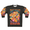 That Wasn't a Microdose psychedelic sweatshirt with mushroom and trippy design