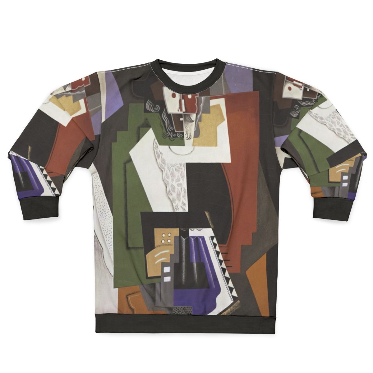 Futuristic abstract sweatshirt with colorful geometric patterns representing the Futurist art of Gino Severini
