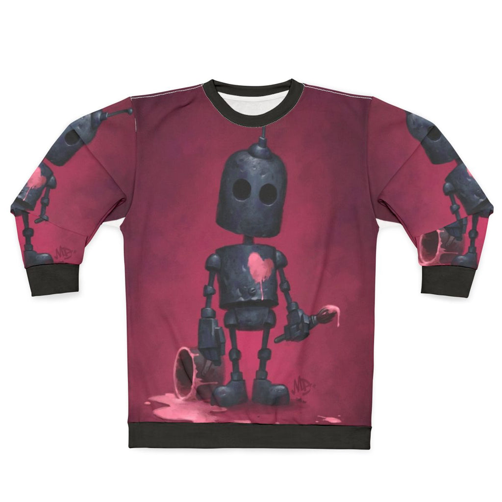 Heartbroken artist robot graphic on pink sweatshirt