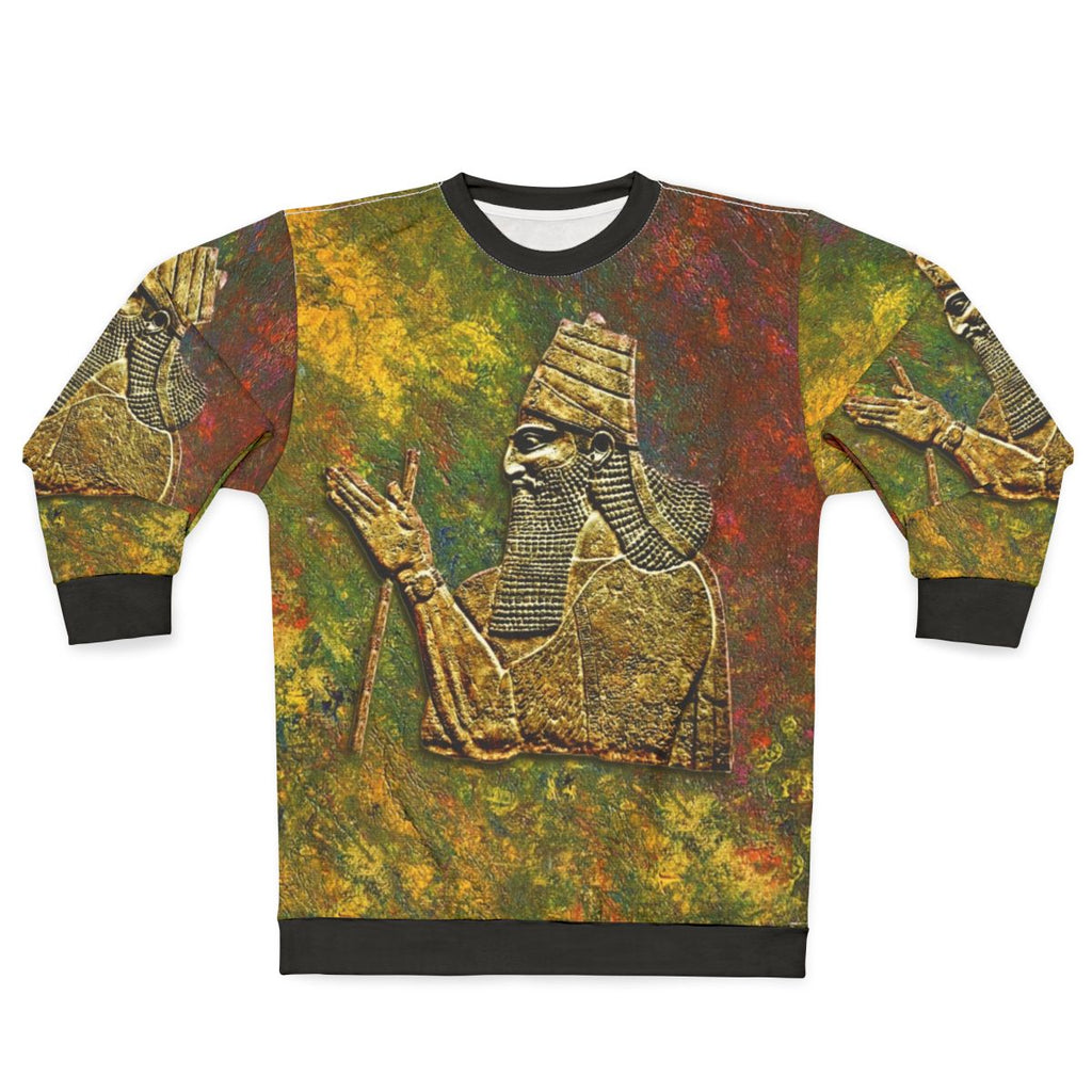 Assyrian King Sweatshirt featuring traditional Mesopotamian artwork