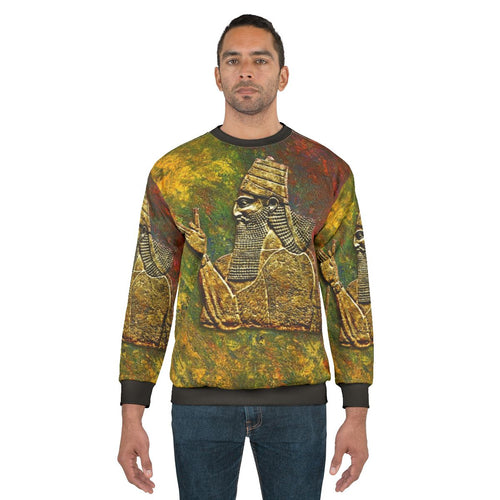 Assyrian King Sweatshirt featuring traditional Mesopotamian artwork