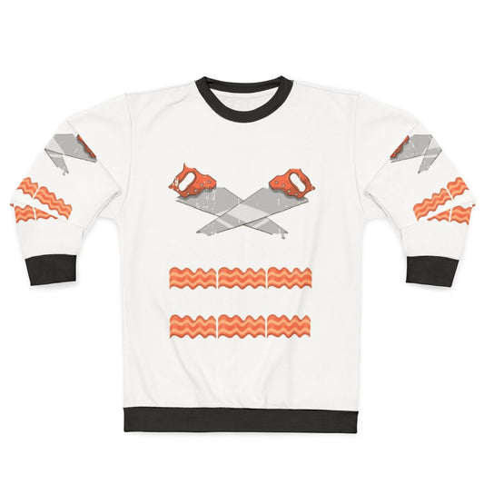Carpenter sweatshirt with "The Bacon of Hobbies" text