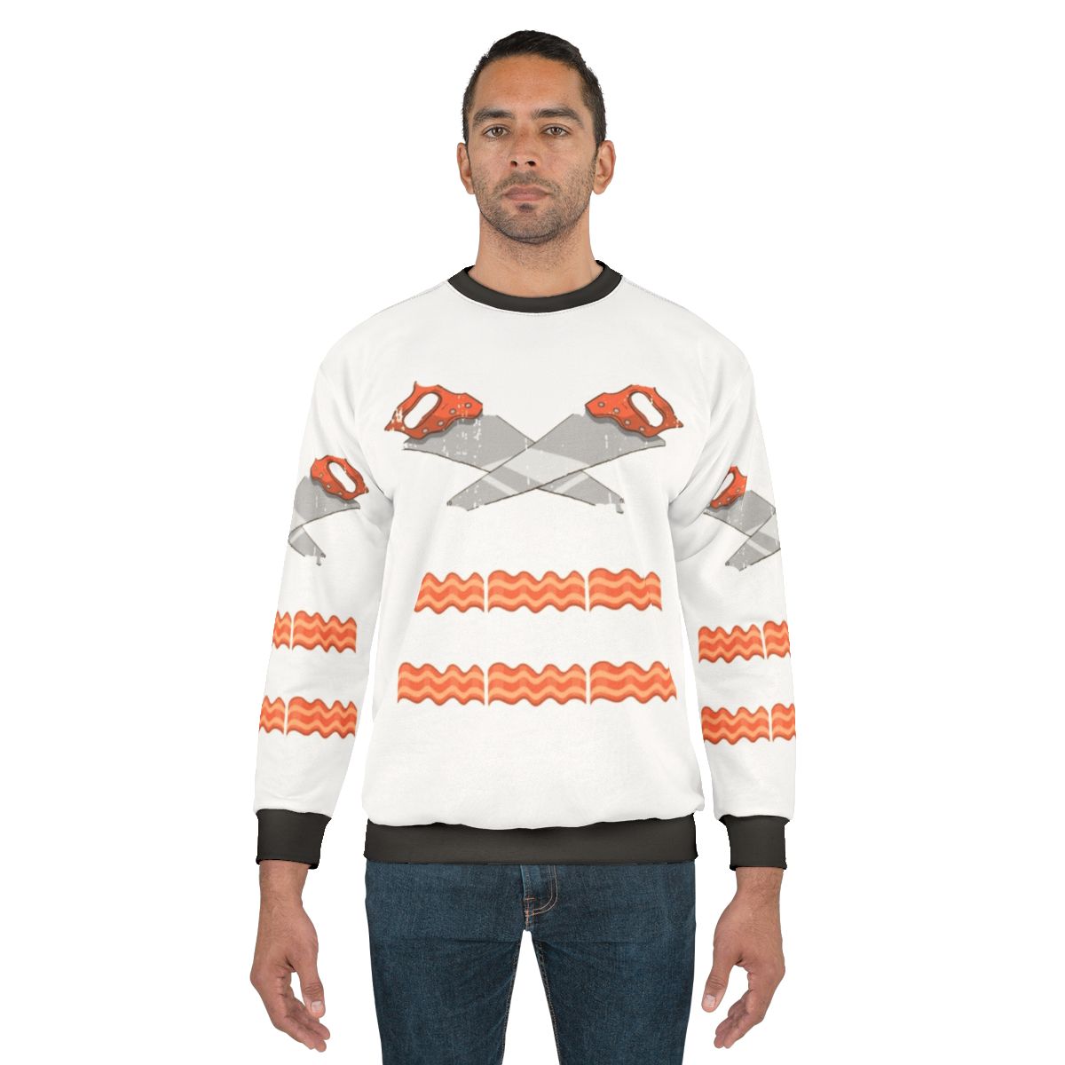 Carpenter sweatshirt with "The Bacon of Hobbies" text