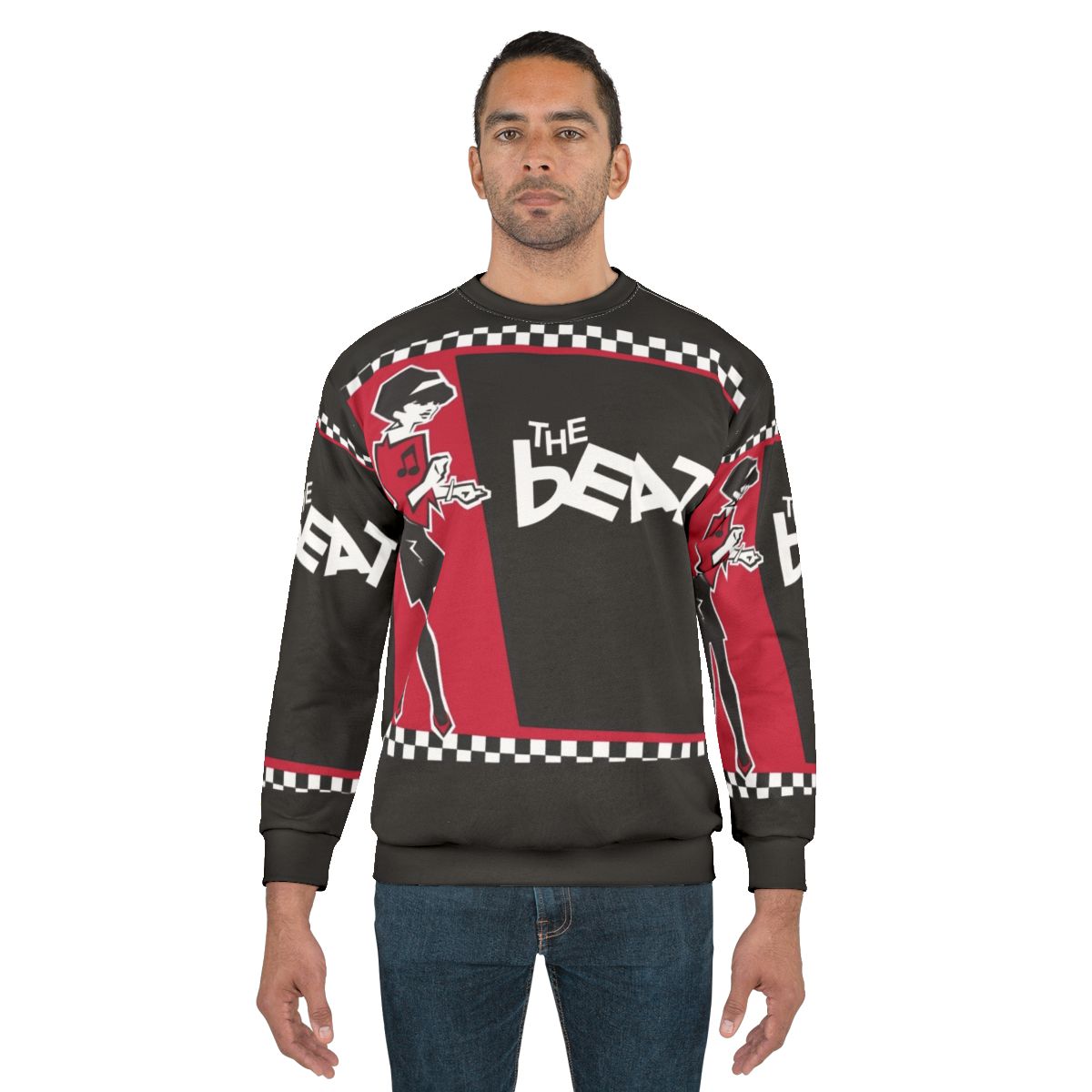 Beat Sweatshirt featuring musical elements and English vinyl records design