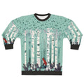 Birch forest watercolor design on a cozy sweatshirt