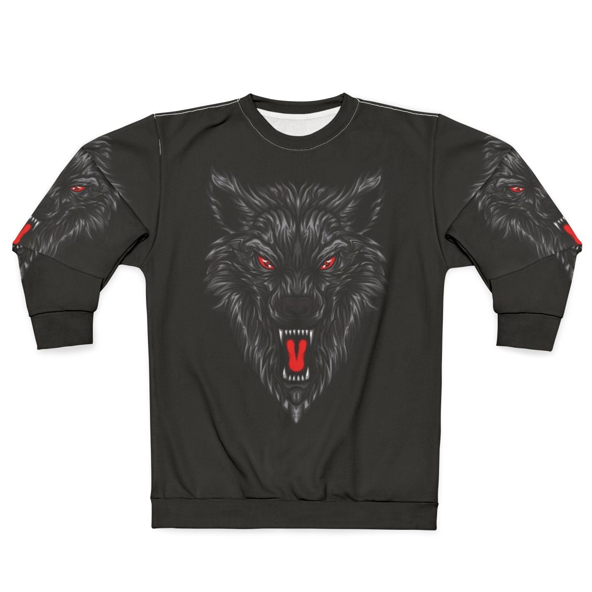 Savage black wolf with red eyes graphic design on sweatshirt