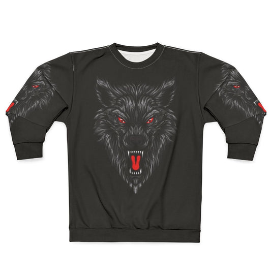 Savage black wolf with red eyes graphic design on sweatshirt