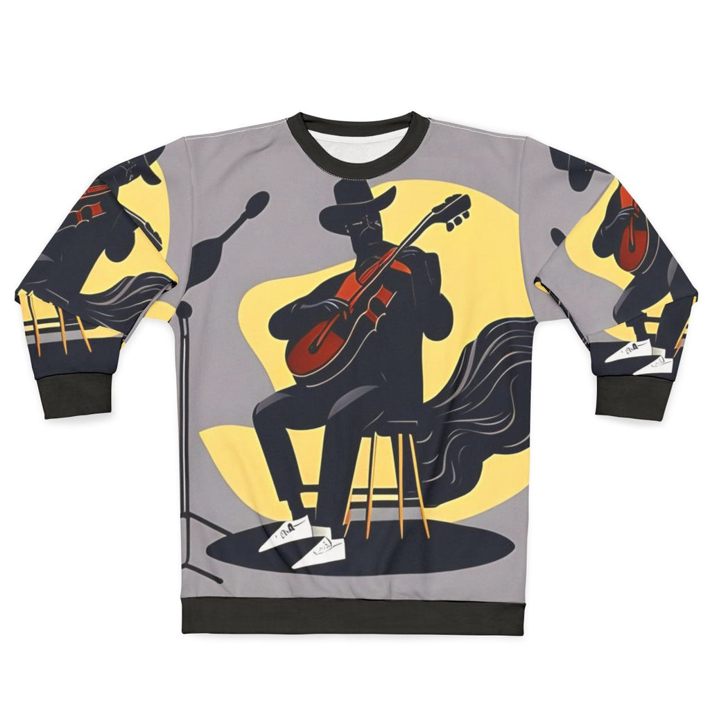 Bluesman music inspired sweatshirt with guitar and blues design