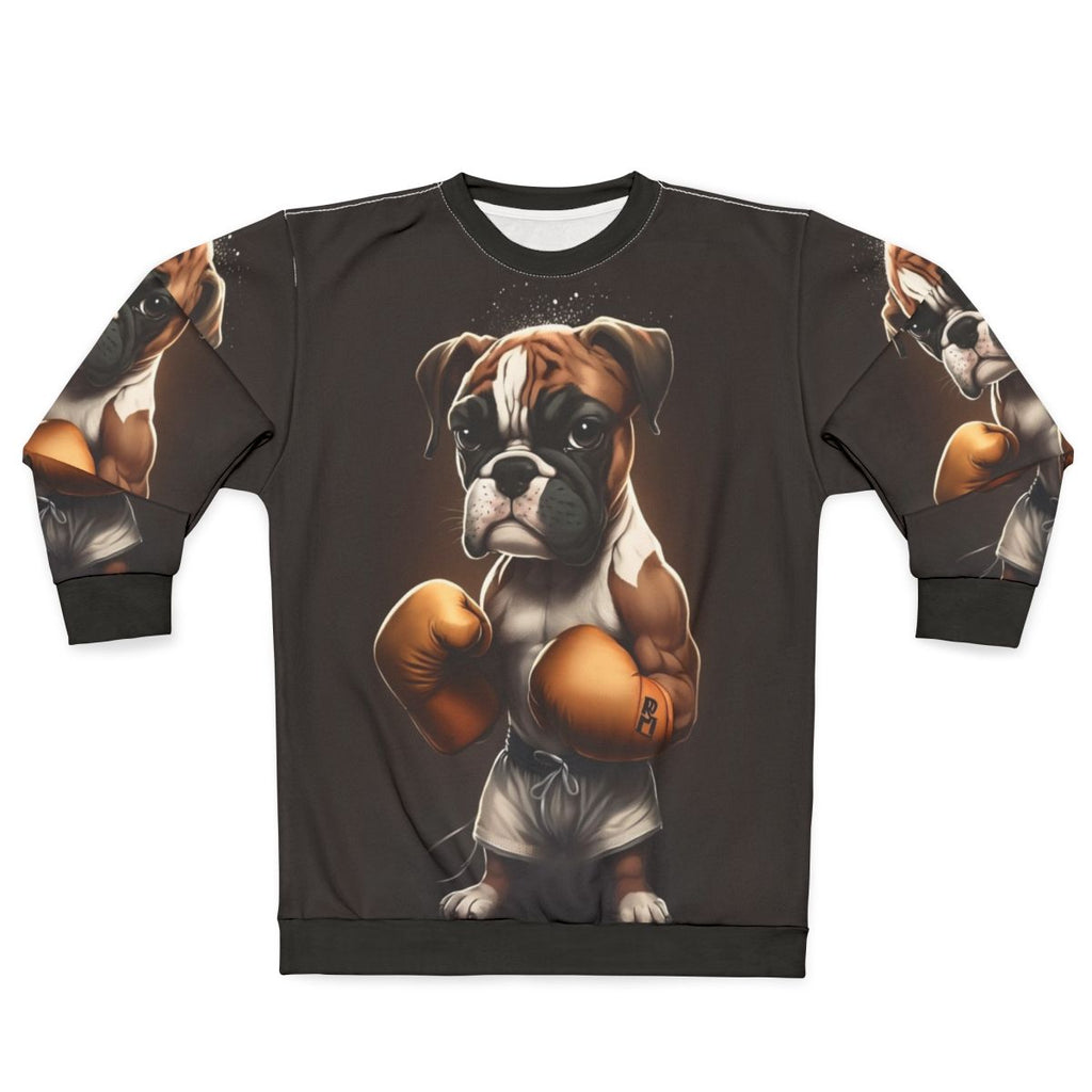 Fierce boxing boxer dog wearing sweatshirt