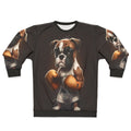 Fierce boxing boxer dog wearing sweatshirt