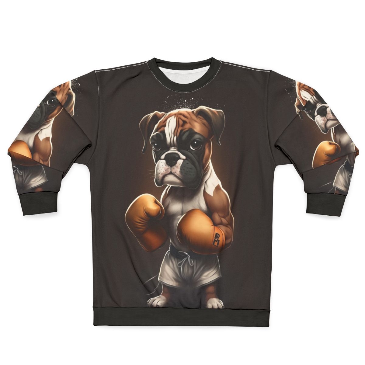 Fierce boxing boxer dog wearing sweatshirt