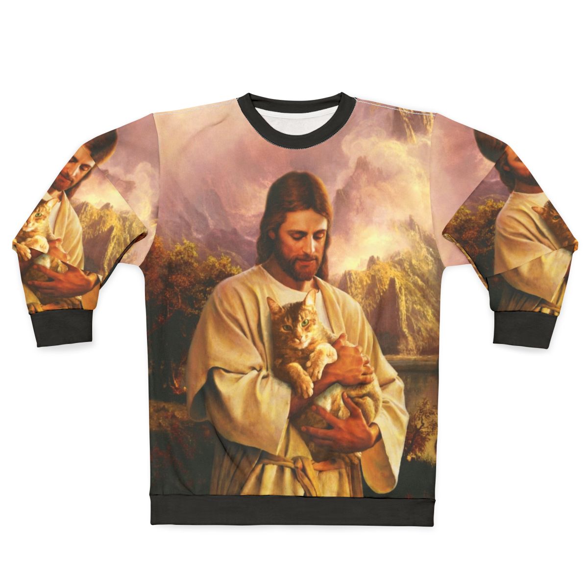 The Cat of Christ Christian Sweatshirt with a cat dressed as Jesus