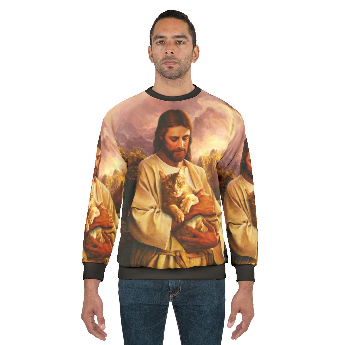 The Cat of Christ Christian Sweatshirt with a cat dressed as Jesus