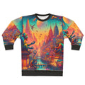Colorful sweatshirt featuring a city of monkeys design