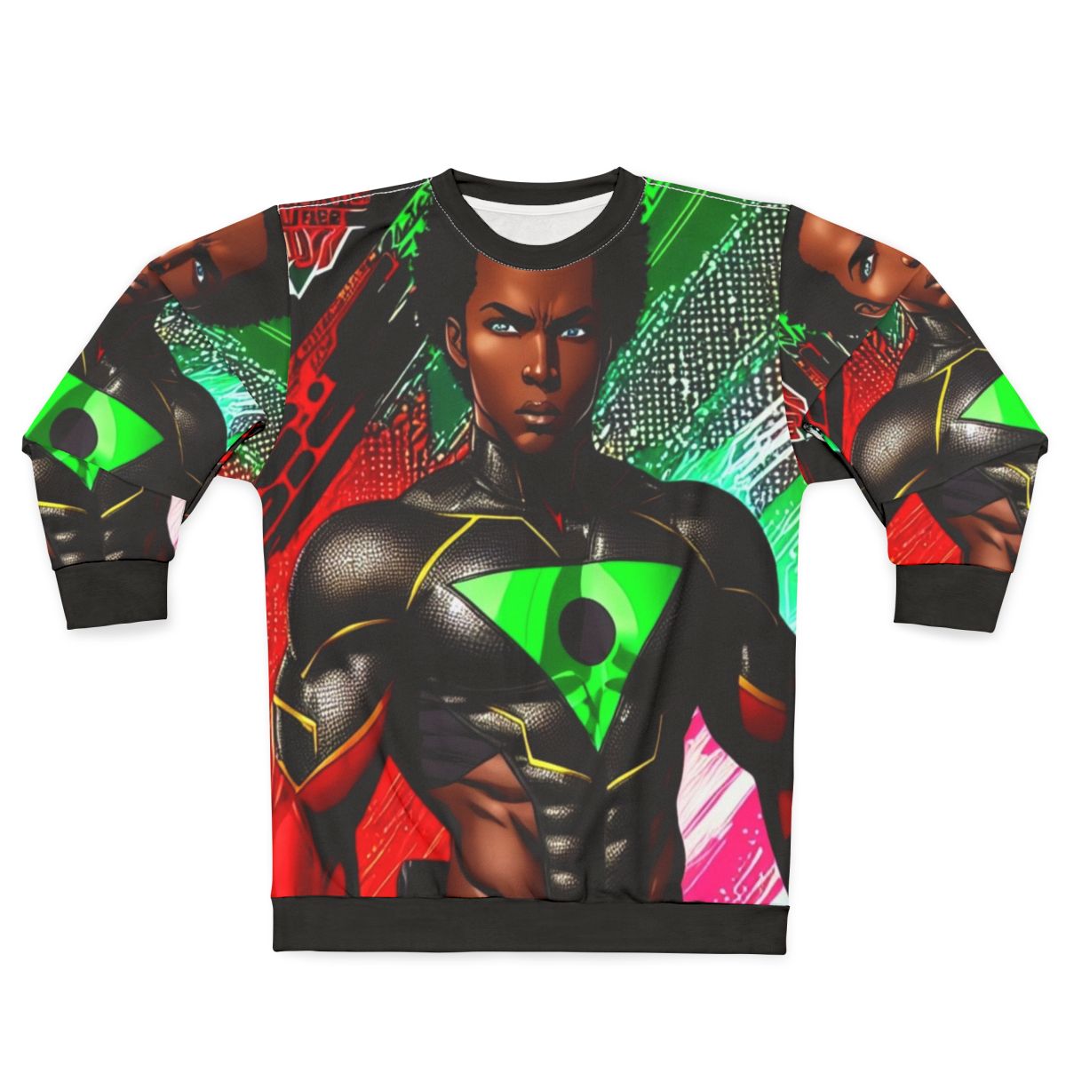 Black superhero wearing The Coalition sweatshirt