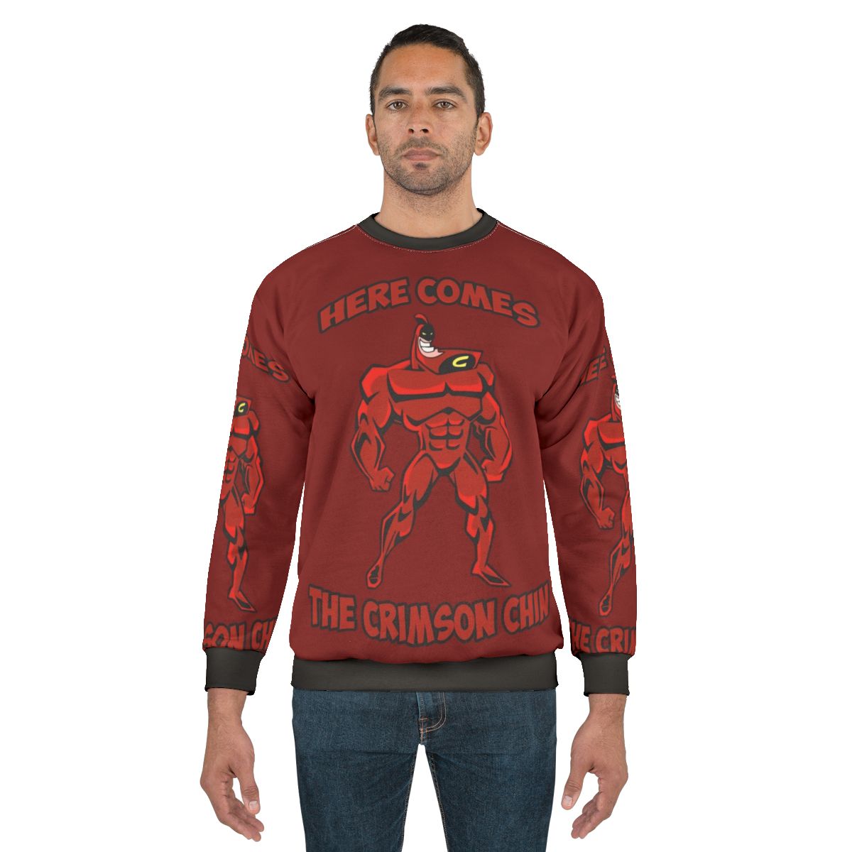 The Crimson Chin Sweatshirt with the Iconic Cartoon Character