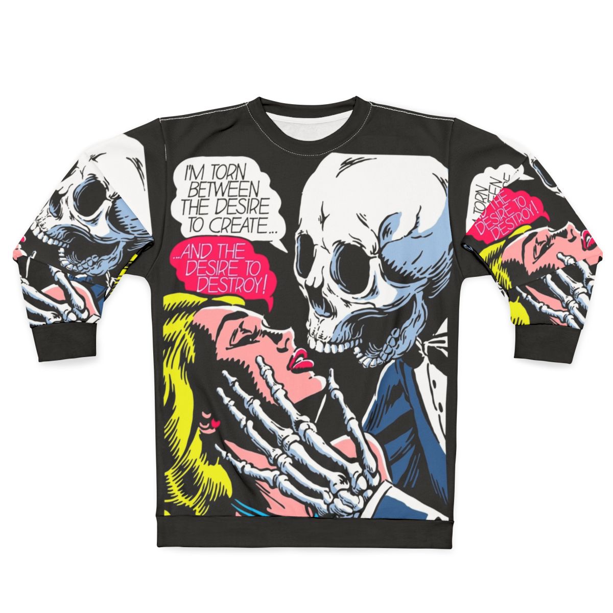 Desire Sweatshirt with Skull, Vintage Comics, and Romance Imagery