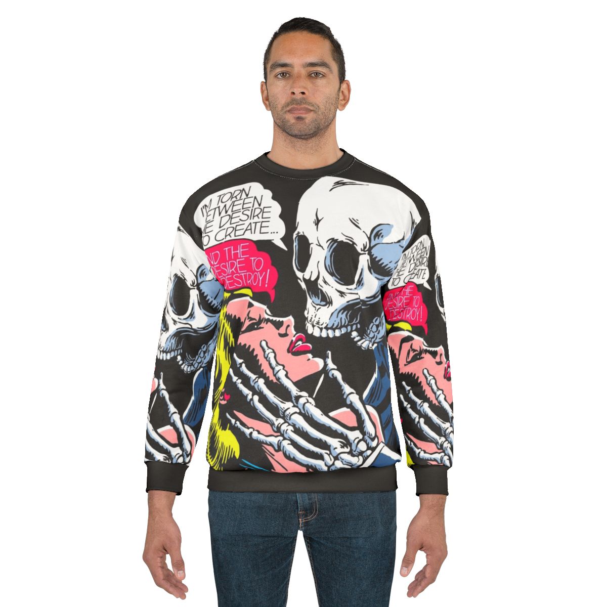Desire Sweatshirt with Skull, Vintage Comics, and Romance Imagery