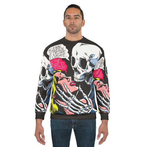 Desire Sweatshirt with Skull, Vintage Comics, and Romance Imagery