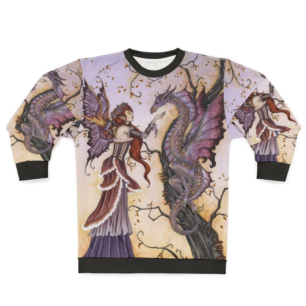 Enchanting fantasy dragon sweatshirt with fairy and dragon design