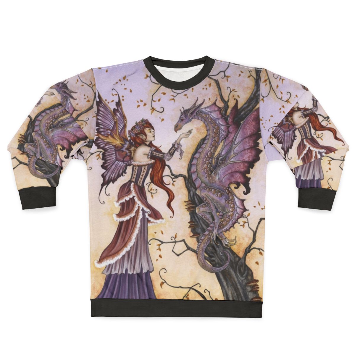 Enchanting fantasy dragon sweatshirt with fairy and dragon design