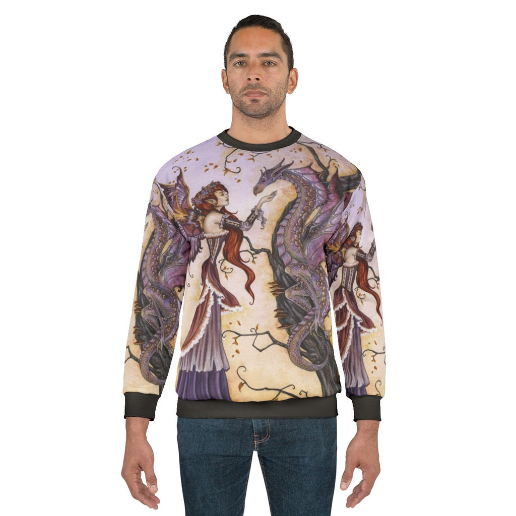 Enchanting fantasy dragon sweatshirt with fairy and dragon design