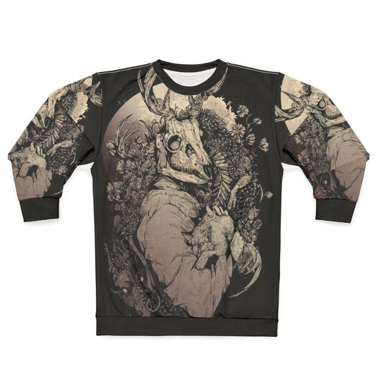 Dragon's Daughter Sepia Gothic Sweatshirt with Skull and Cat Design