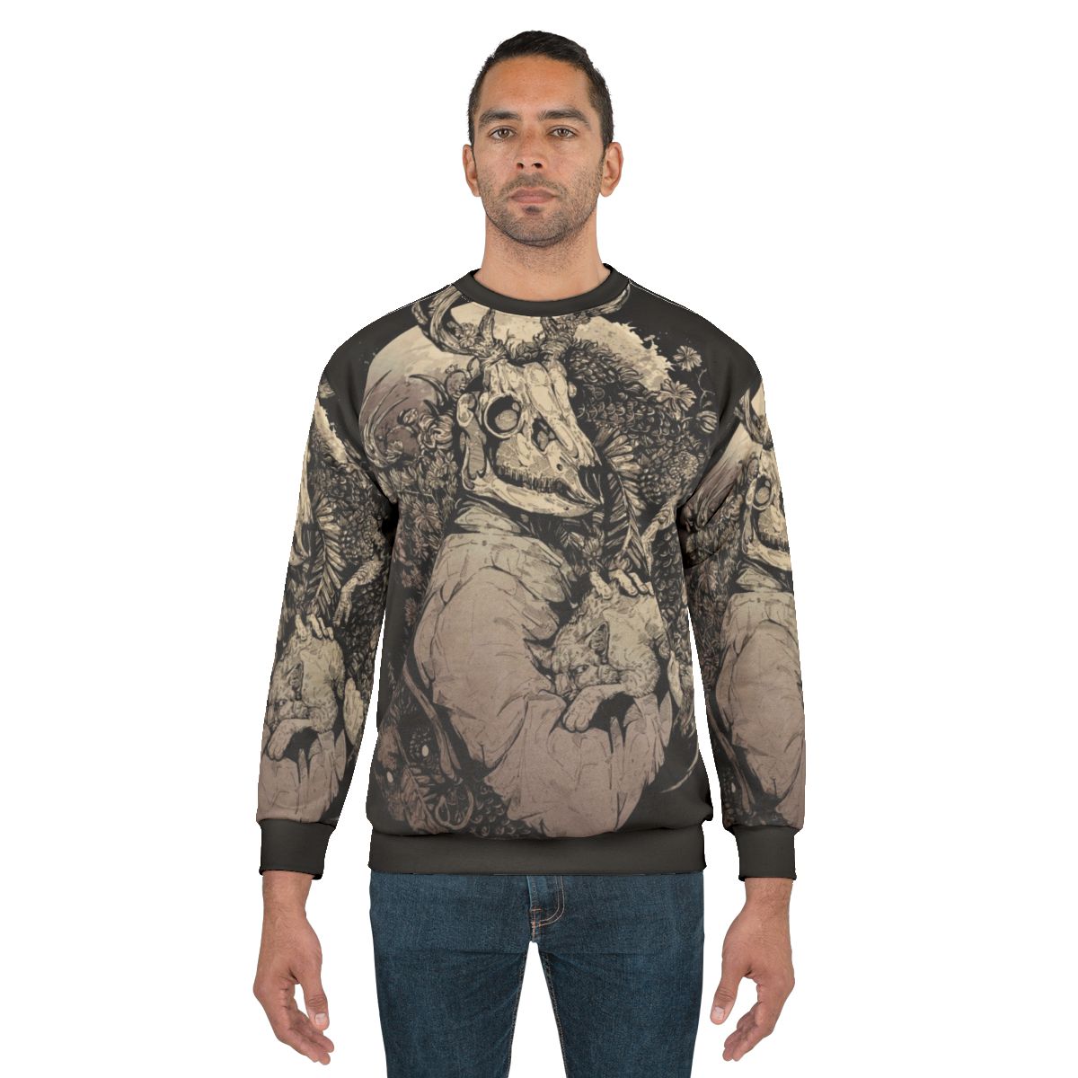 Dragon's Daughter Sepia Gothic Sweatshirt with Skull and Cat Design